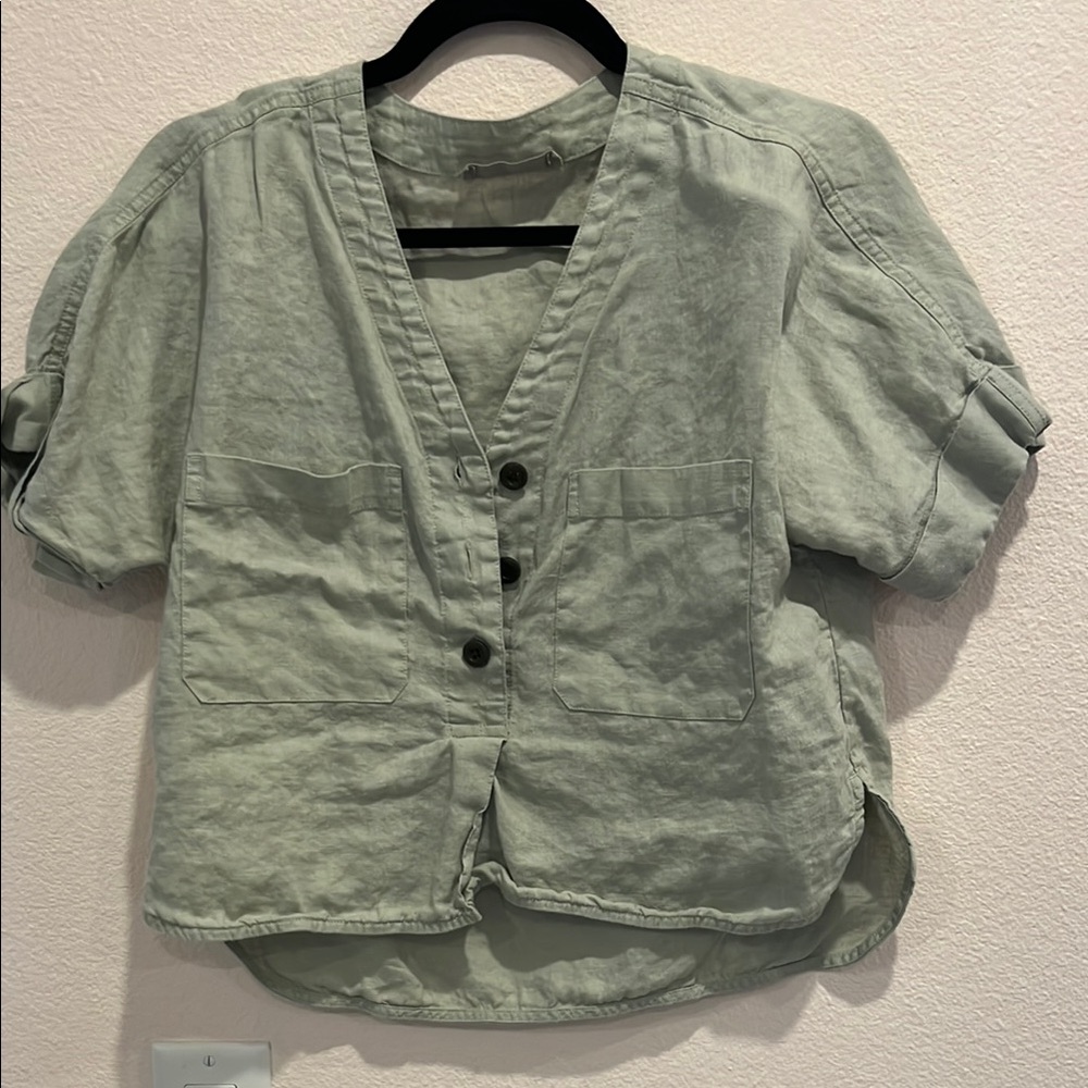 Everlane Sage Green Button-Up Blouse
